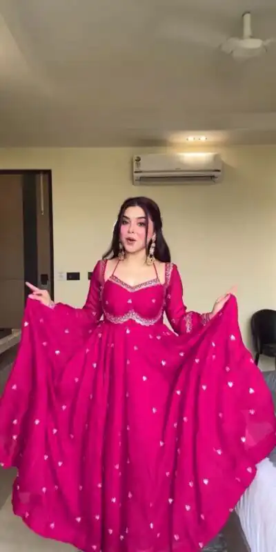 Pink Georgette Sequence Gown | Gowns, Bollywood Gowns, Creative Gowns, Designer Gowns, Embroidered Gowns, Party Wear Gowns