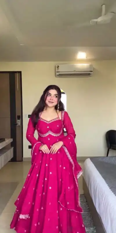 Pink Georgette Sequence Gown | Gowns, Bollywood Gowns, Creative Gowns, Designer Gowns, Embroidered Gowns, Party Wear Gowns
