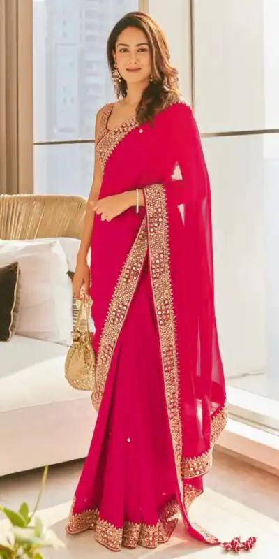 Pink Georgette Thread Sequence Work Saree | Sarees, Bollywood Sarees, Creative Sarees, Designer Sarees, Embroidered Sarees, Ethnic Saree, Modern Digital sarees, Party Wear Sarees