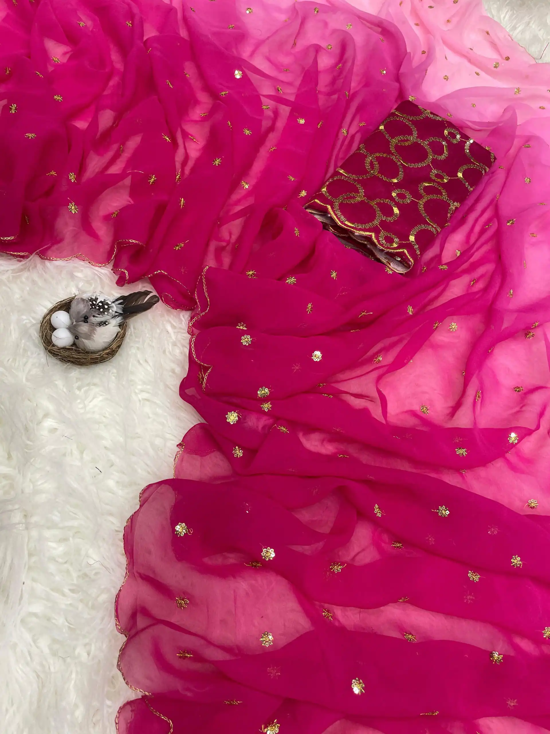 Pink Georgette With Sequence Worked Butti Saree | Sarees, Bollywood Sarees, Creative Sarees, Designer Sarees, Embroidered Sarees, Ethnic Saree, Modern Digital sarees, Party Wear Sarees