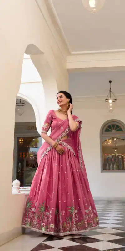 Pink Gold Crush Sequins Embroidery Work Lehenga Choli | Lehenga, Bollywood Lehenga, Creative Lehenga, Designer Lehenga, Embroidered Lehenga, Party Wear Lehenga