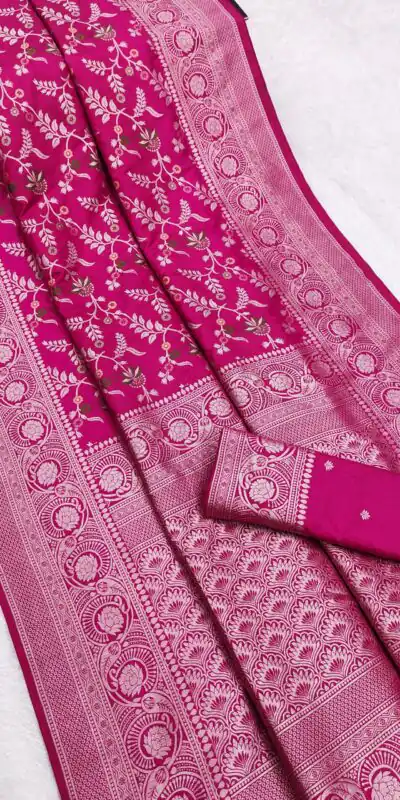 Pink Khaddi Pashmina Floral Print Zari Work Saree | Sarees, Bollywood Sarees, Creative Sarees, Designer Sarees, Embroidered Sarees, Ethnic Saree, Modern Digital sarees, Party Wear Sarees