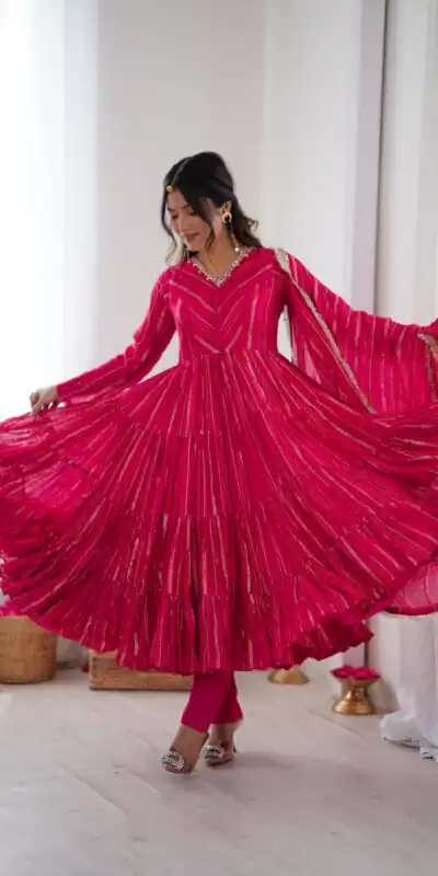 Pink Mal Chanderi Mirror Lace Work Gown | Gowns, Bollywood Gowns, Creative Gowns, Designer Gowns, Embroidered Gowns, Party Wear Gowns