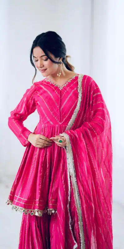Pink Mal Chanderi Mirror Work Salwar Suit | Jump Suits, Tops & Bottoms, Track Suits, Salwar suit, Casual Suits, Creative suits, Designer Suits, Palazzo Suits, Party Wear Suits, Patiala Suits, Straight Suits, Trendy Wear