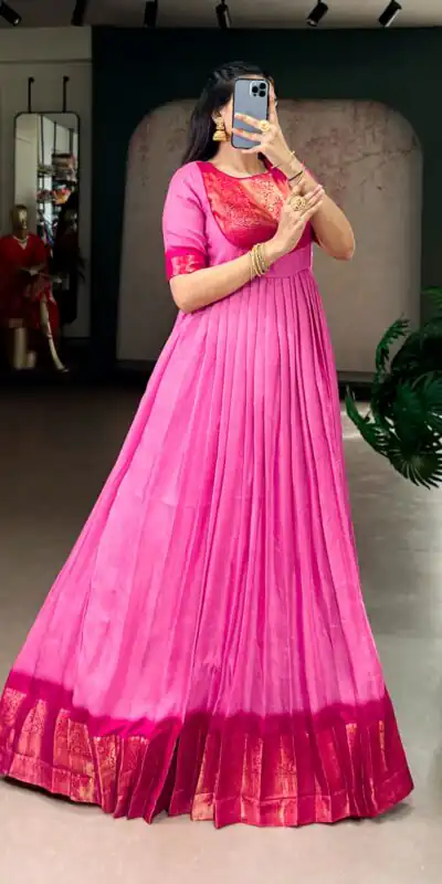 Pink Mass Mello Zari Work Gown | Gowns, Bollywood Gowns, Creative Gowns, Designer Gowns, Embroidered Gowns, Party Wear Gowns