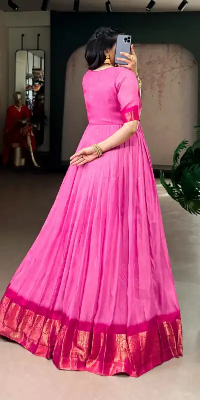 Pink Mass Mello Zari Work Gown | Gowns, Bollywood Gowns, Creative Gowns, Designer Gowns, Embroidered Gowns, Party Wear Gowns