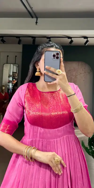 Pink Mass Mello Zari Work Gown | Gowns, Bollywood Gowns, Creative Gowns, Designer Gowns, Embroidered Gowns, Party Wear Gowns