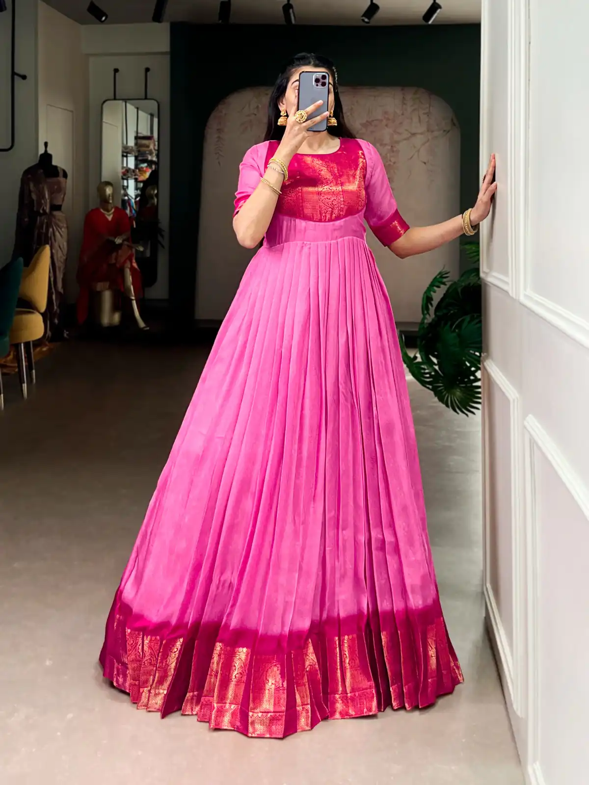 Pink Mass Mello Zari Work Gown | Gowns, Bollywood Gowns, Creative Gowns, Designer Gowns, Embroidered Gowns, Party Wear Gowns