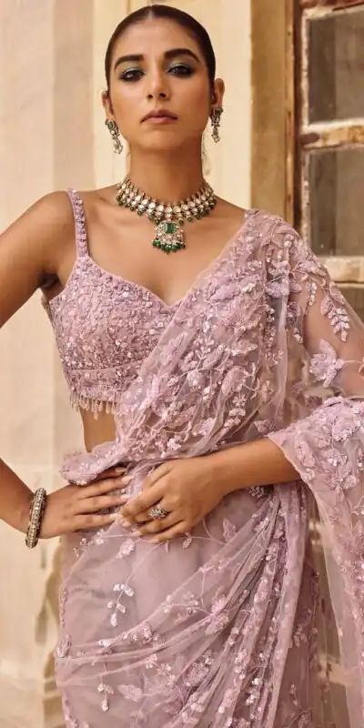 Pink Mono Net Sequins Saree | Sarees, Bollywood Sarees, Creative Sarees, Designer Sarees, Embroidered Sarees, Ethnic Saree, Modern Digital sarees, Party Wear Sarees