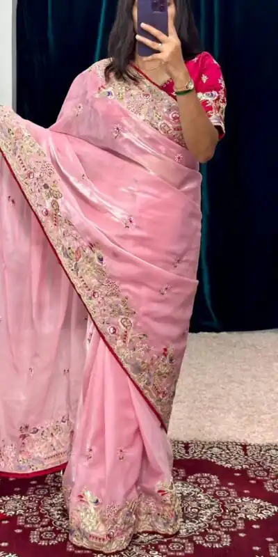 Pink Organza Silk Embroidery Cut Work Saree | Sarees, Bollywood Sarees, Creative Sarees, Designer Sarees, Embroidered Sarees, Ethnic Saree, Modern Digital sarees, Party Wear Sarees