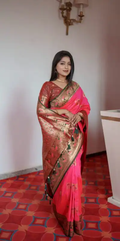 Pink Pethani Silk Zari Lace Work Saree | Sarees, Bollywood Sarees, Creative Sarees, Designer Sarees, Embroidered Sarees, Ethnic Saree, Modern Digital sarees, Party Wear Sarees
