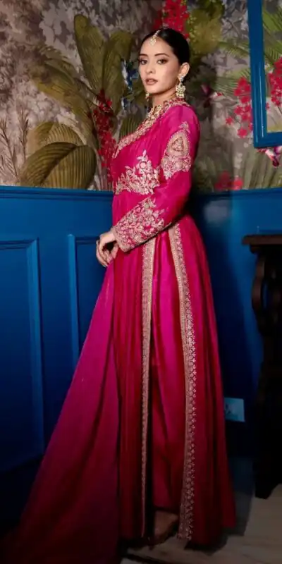 Pink Pure Chinon Embroidery Work Gown | Gowns, Bollywood Gowns, Creative Gowns, Designer Gowns, Embroidered Gowns, Party Wear Gowns
