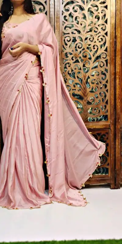 Pink Rangoli Silk Handwork And Cutwork With Pearl Saree | Sarees, Bollywood Sarees, Creative Sarees, Designer Sarees, Embroidered Sarees, Ethnic Saree, Modern Digital sarees, Party Wear Sarees