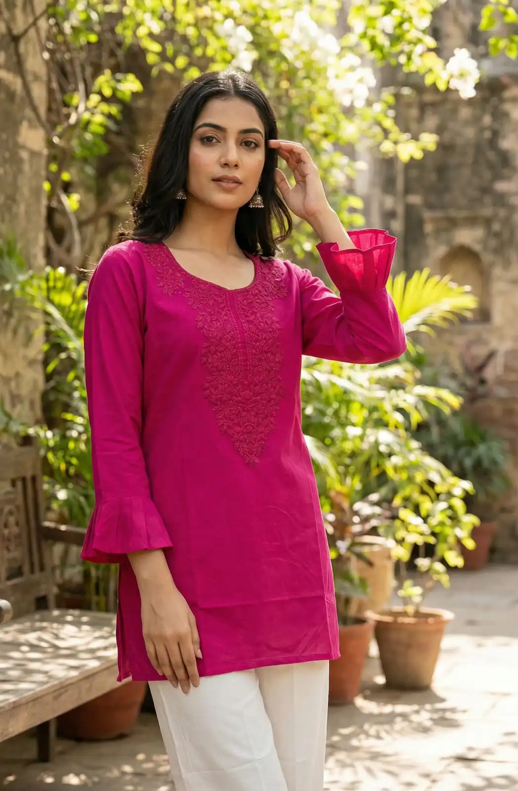 Pink Rayon Chikan Work Kurti | Kurti, Bollywood Kurti, Creative Kurtis, Designer Kurti, Party Wear Kurti, Selfie Kurti