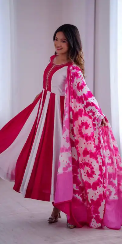 Pink Roman Silk Embroidery Work Digital Print Gown | Gowns, Bollywood Gowns, Creative Gowns, Designer Gowns, Embroidered Gowns, Party Wear Gowns