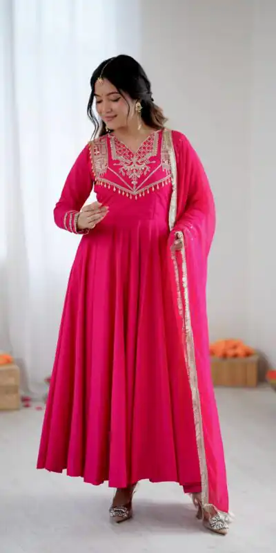 Pink Roman Silk Lace Work Border Gown | Gowns, Bollywood Gowns, Creative Gowns, Designer Gowns, Embroidered Gowns, Party Wear Gowns