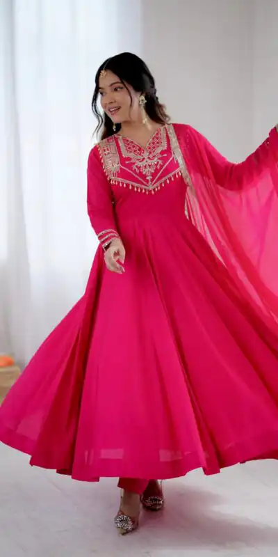 Pink Roman Silk Lace Work Border Gown | Gowns, Bollywood Gowns, Creative Gowns, Designer Gowns, Embroidered Gowns, Party Wear Gowns