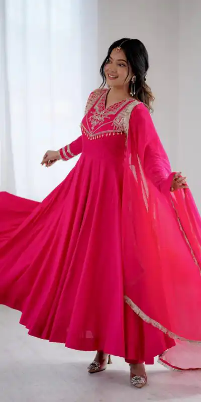 Pink Roman Silk Lace Work Border Gown | Gowns, Bollywood Gowns, Creative Gowns, Designer Gowns, Embroidered Gowns, Party Wear Gowns