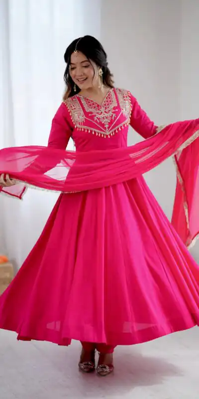 Pink Roman Silk Lace Work Border Gown | Gowns, Bollywood Gowns, Creative Gowns, Designer Gowns, Embroidered Gowns, Party Wear Gowns
