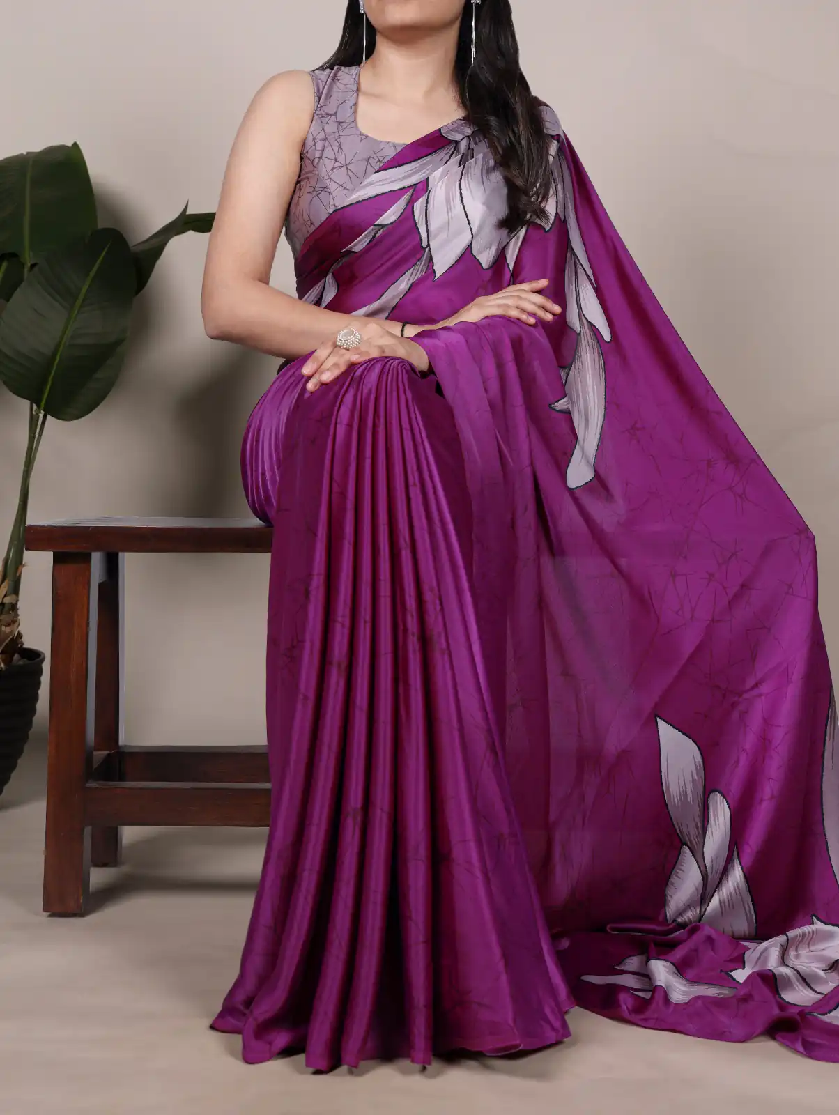 Pink Satin Floral Printed Saree | Sarees, Bollywood Sarees, Creative Sarees, Designer Sarees, Embroidered Sarees, Ethnic Saree, Modern Digital sarees, Party Wear Sarees