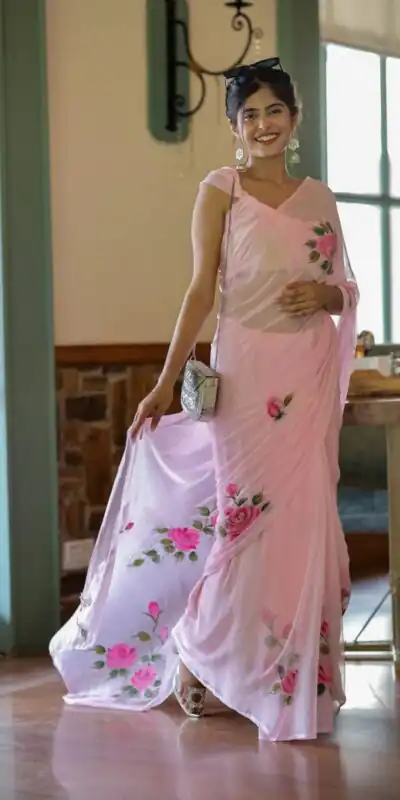 Pink Soft Georgette Silk All Over Saree | Sarees, Bollywood Sarees, Creative Sarees, Designer Sarees, Embroidered Sarees, Ethnic Saree, Modern Digital sarees, Party Wear Sarees
