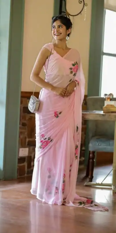 Pink Soft Georgette Silk All Over Saree | Sarees, Bollywood Sarees, Creative Sarees, Designer Sarees, Embroidered Sarees, Ethnic Saree, Modern Digital sarees, Party Wear Sarees