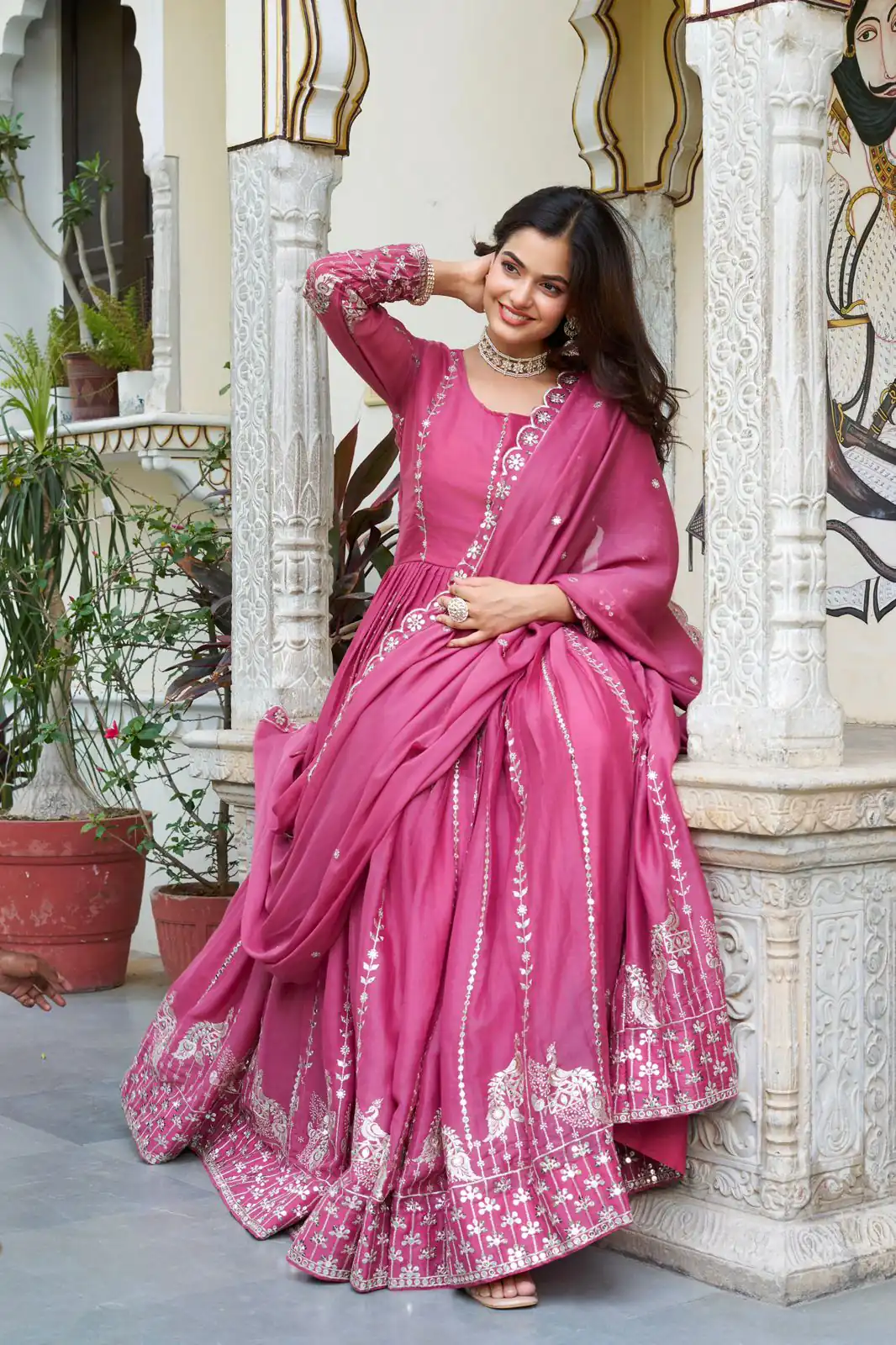 Pink Star Georgette Embroidery Work Gown | Jump Suits, Salwar suit, Casual Suits, Creative suits, Designer Suits, Palazzo Suits, Party Wear Suits, Patiala Suits, Straight Suits