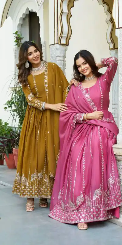 Pink Star Georgette Embroidery Work Gown | Jump Suits, Salwar suit, Casual Suits, Creative suits, Designer Suits, Palazzo Suits, Party Wear Suits, Patiala Suits, Straight Suits