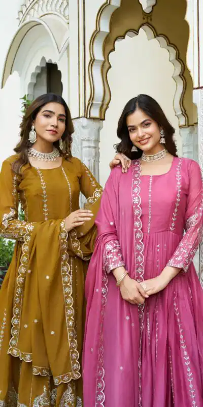Pink Star Georgette Embroidery Work Gown | Jump Suits, Salwar suit, Casual Suits, Creative suits, Designer Suits, Palazzo Suits, Party Wear Suits, Patiala Suits, Straight Suits