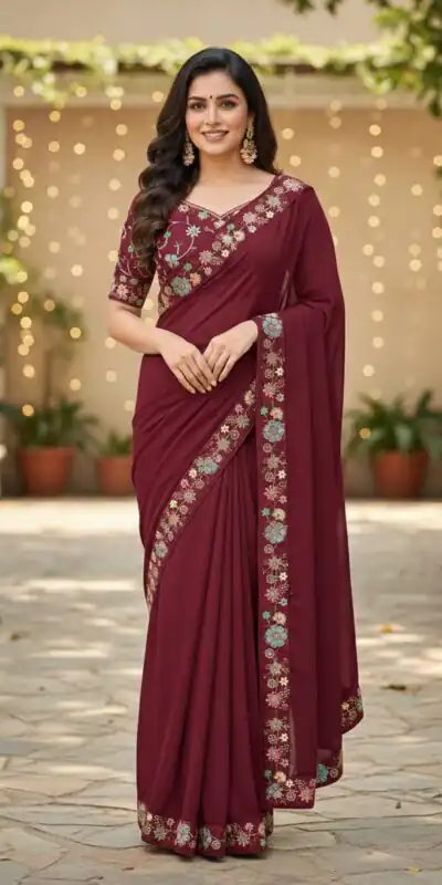 Pink Star Georgette Lace Embroidery Work Saree | Sarees, Bollywood Sarees, Creative Sarees, Designer Sarees, Embroidered Sarees, Ethnic Saree, Modern Digital sarees, Party Wear Sarees