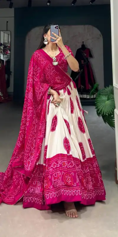 Pink Tasar Bandhej Lehenga Choli | Lehenga, Bollywood Lehenga, Creative Lehenga, Designer Lehenga, Embroidered Lehenga, Party Wear Lehenga