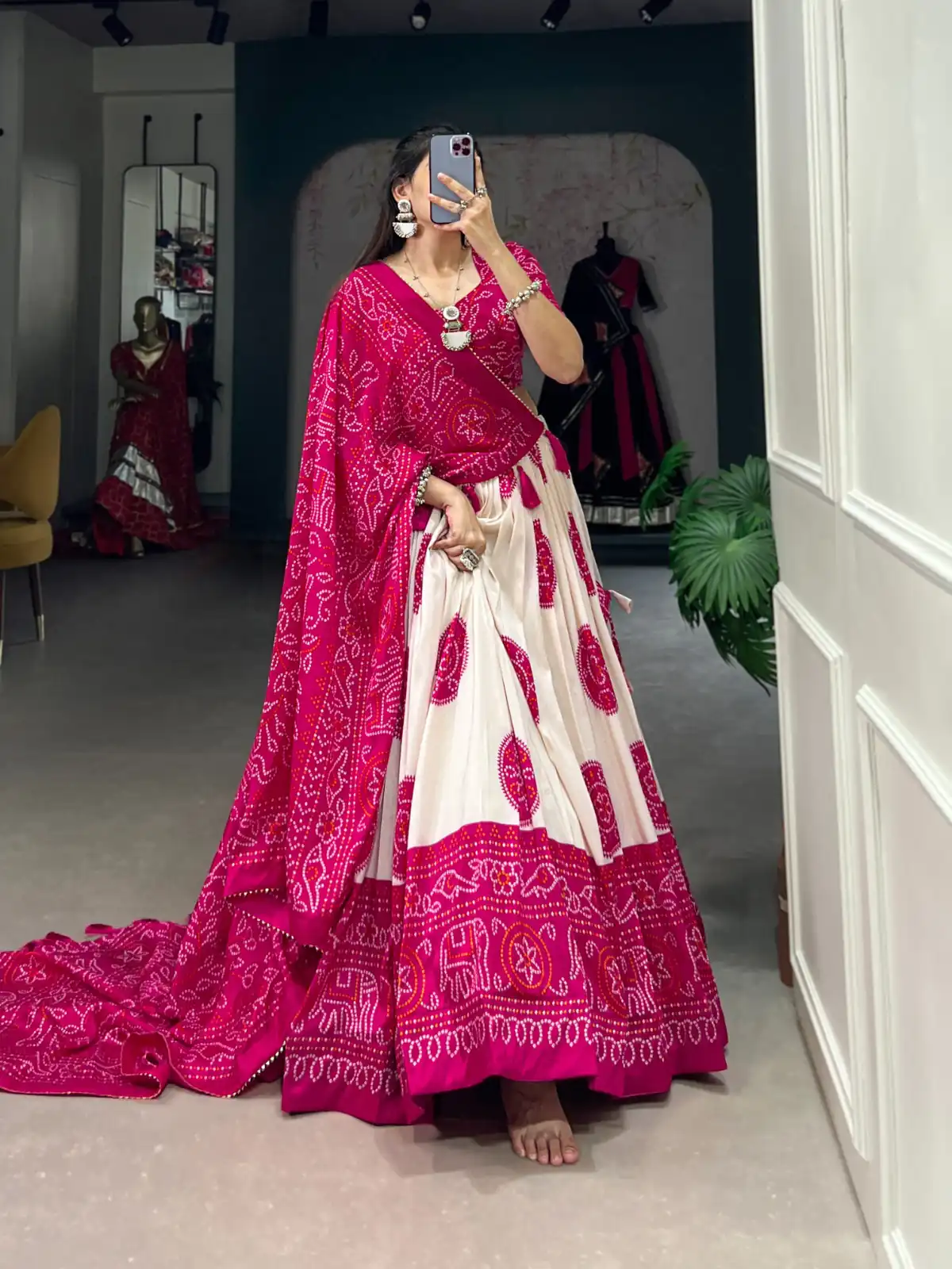 Pink Tasar Bandhej Lehenga Choli | Lehenga, Bollywood Lehenga, Creative Lehenga, Designer Lehenga, Embroidered Lehenga, Party Wear Lehenga