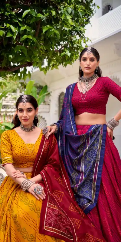 Pink Tasar Silk Bandhej Print Lehenga Choli | Lehenga, Bollywood Lehenga, Creative Lehenga, Designer Lehenga, Embroidered Lehenga, Party Wear Lehenga