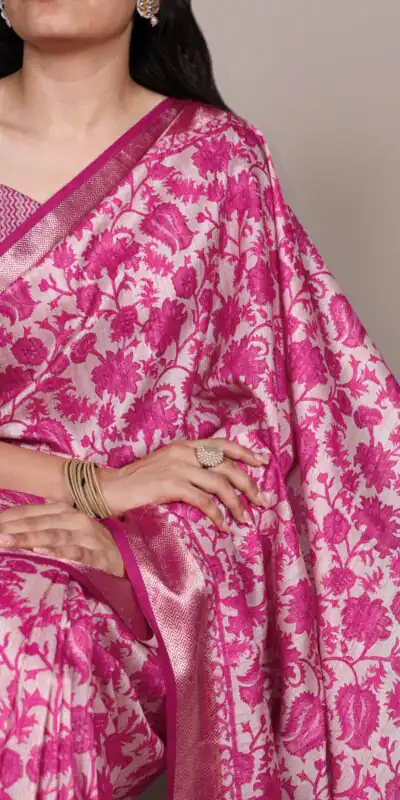 Pink Tasar Silk With Printed Viscose Border Saree | Sarees, Bollywood Sarees, Creative Sarees, Designer Sarees, Embroidered Sarees, Ethnic Saree, Modern Digital sarees, Party Wear Sarees