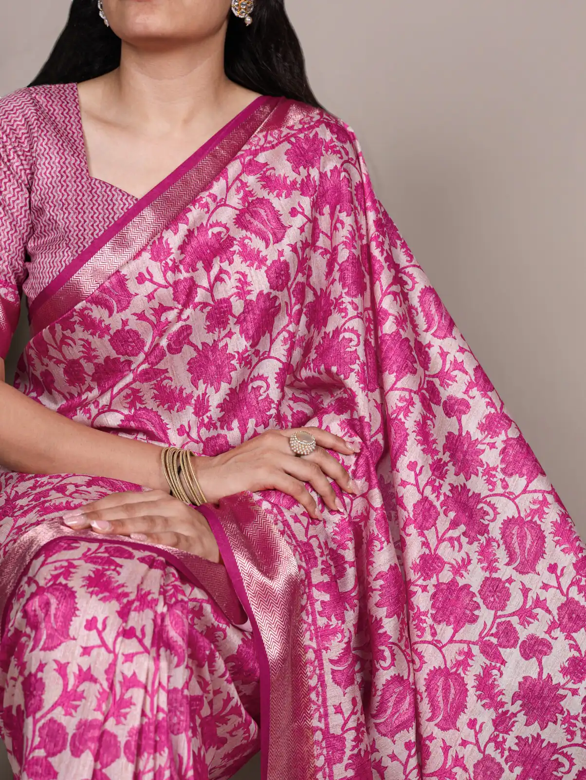 Pink Tasar Silk With Printed Viscose Border Saree | Sarees, Bollywood Sarees, Creative Sarees, Designer Sarees, Embroidered Sarees, Ethnic Saree, Modern Digital sarees, Party Wear Sarees