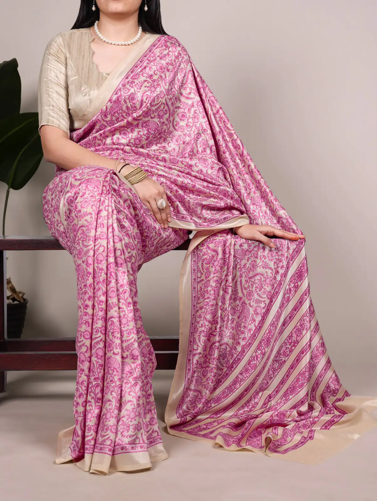 Pink Taser Silk With Printed Work Saree | Sarees, Bollywood Sarees, Creative Sarees, Designer Sarees, Embroidered Sarees, Ethnic Saree, Modern Digital sarees, Party Wear Sarees