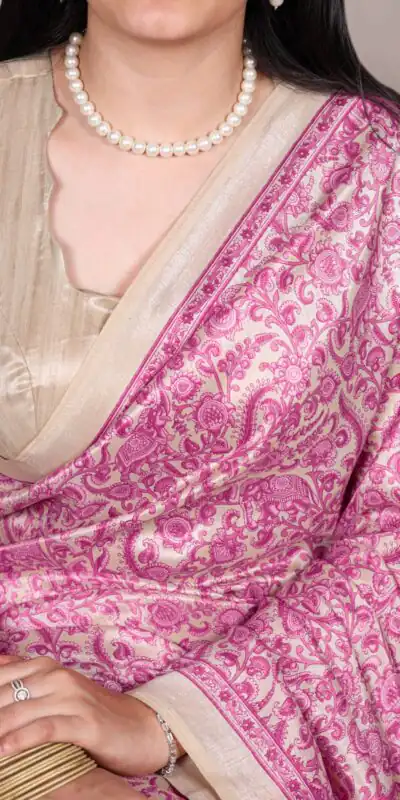 Pink Taser Silk With Printed Work Saree | Sarees, Bollywood Sarees, Creative Sarees, Designer Sarees, Embroidered Sarees, Ethnic Saree, Modern Digital sarees, Party Wear Sarees