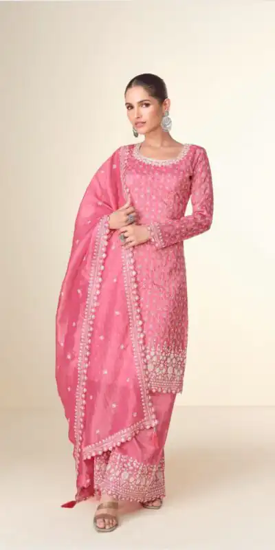 Pink Tissue Crush Embroidery Work Salwar Suit | Jump Suits, Salwar suit, Casual Suits, Creative suits, Designer Suits, Palazzo Suits, Party Wear Suits, Patiala Suits, Straight Suits