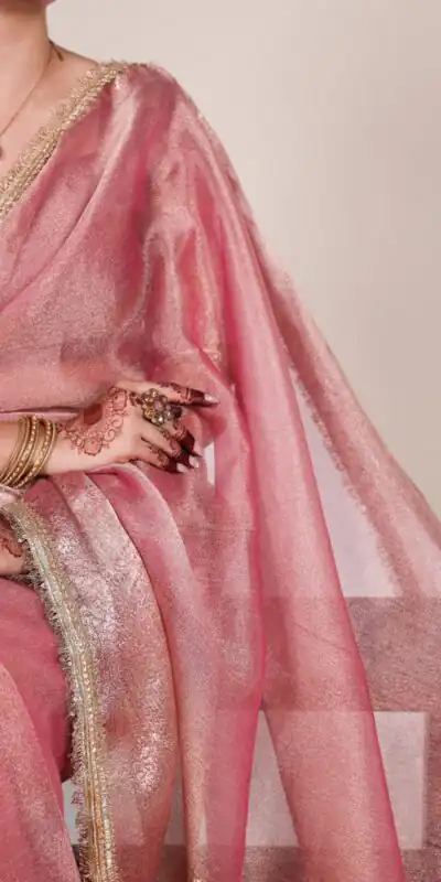 Pink Tissue Shimmer Zari Weaving Work Saree | Sarees, Bollywood Sarees, Creative Sarees, Designer Sarees, Embroidered Sarees, Ethnic Saree, Modern Digital sarees, Party Wear Sarees