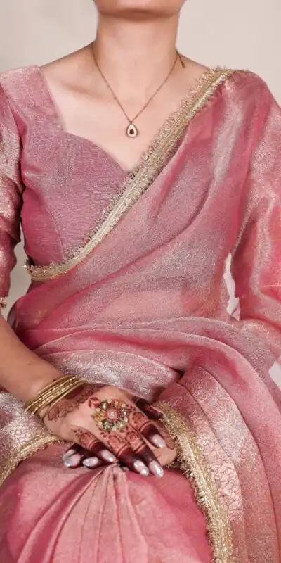 Pink Tissue Shimmer Zari Weaving Work Saree | Sarees, Bollywood Sarees, Creative Sarees, Designer Sarees, Embroidered Sarees, Ethnic Saree, Modern Digital sarees, Party Wear Sarees