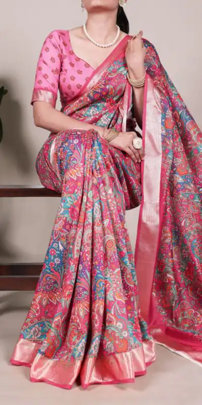 Pink Tushar Silk With Viscose Border Printed Saree | Sarees, Bollywood Sarees, Creative Sarees, Designer Sarees, Embroidered Sarees, Ethnic Saree, Modern Digital sarees, Party Wear Sarees