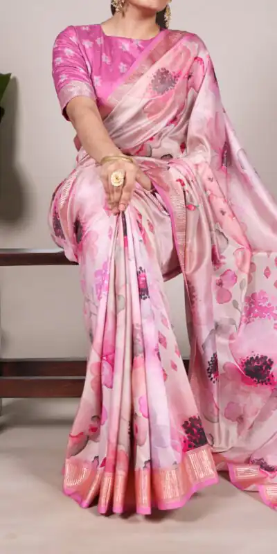 Pink Tussar Printed Saree | Sarees, Bollywood Sarees, Creative Sarees, Designer Sarees, Embroidered Sarees, Ethnic Saree, Modern Digital sarees, Party Wear Sarees