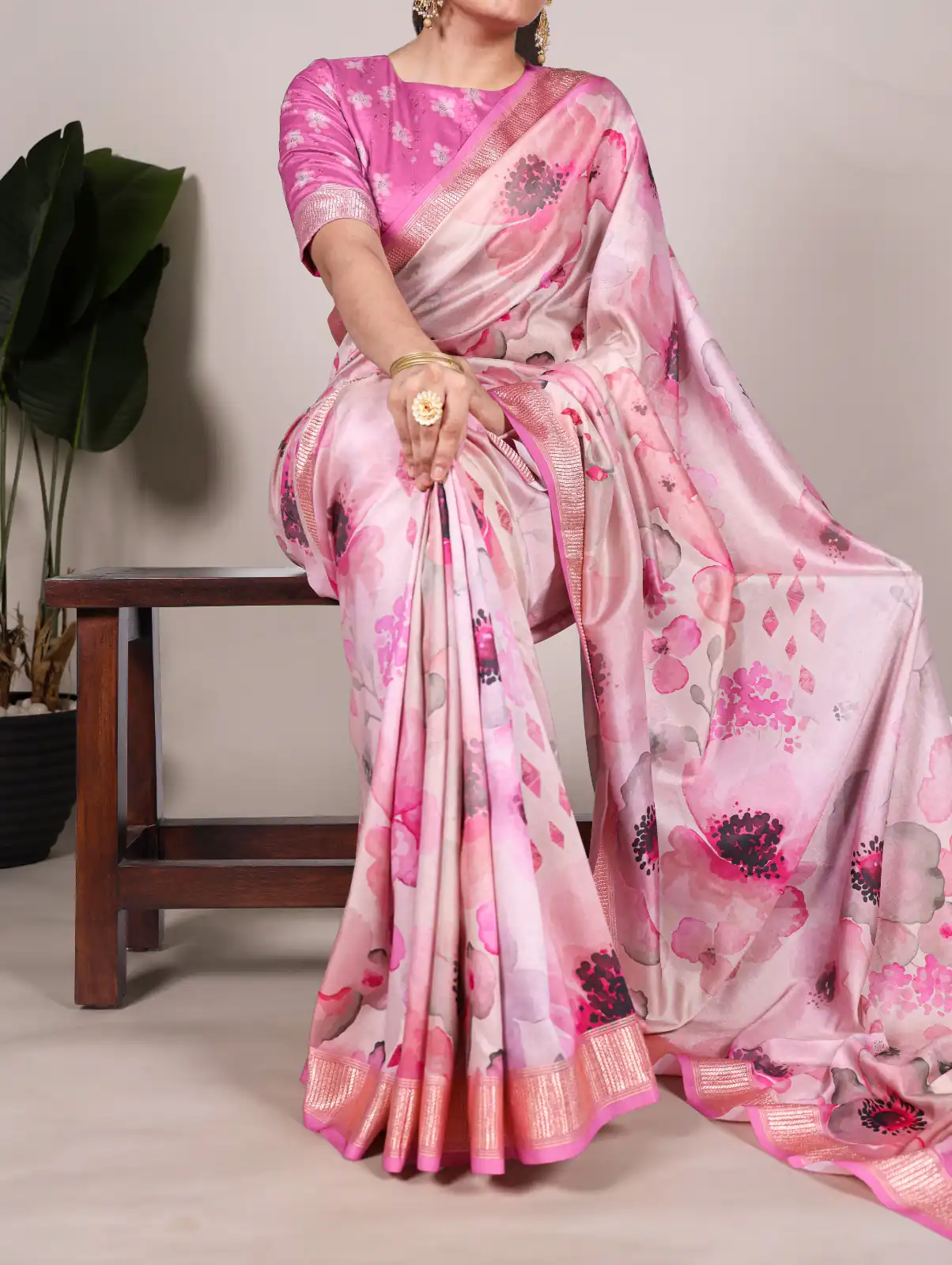 Pink Tussar Printed Saree | Sarees, Bollywood Sarees, Creative Sarees, Designer Sarees, Embroidered Sarees, Ethnic Saree, Modern Digital sarees, Party Wear Sarees
