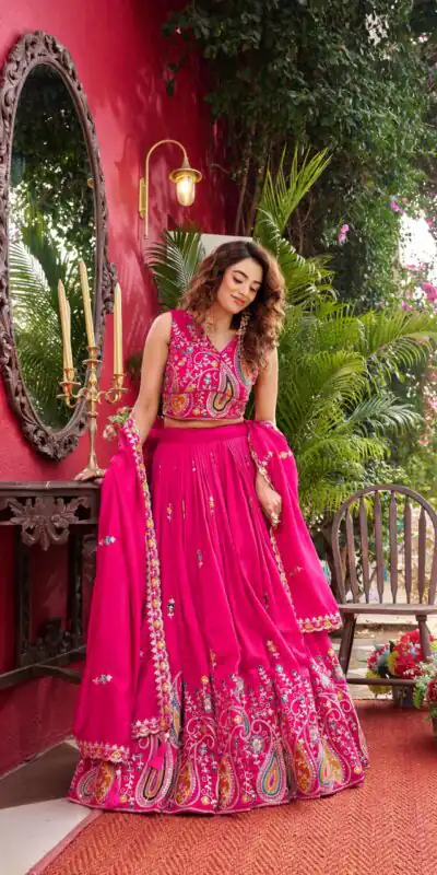 Pink Vichitra With Embroidery Work Lehenga Choli | Lehenga, Bollywood Lehenga, Creative Lehenga, Designer Lehenga, Embroidered Lehenga, Party Wear Lehenga