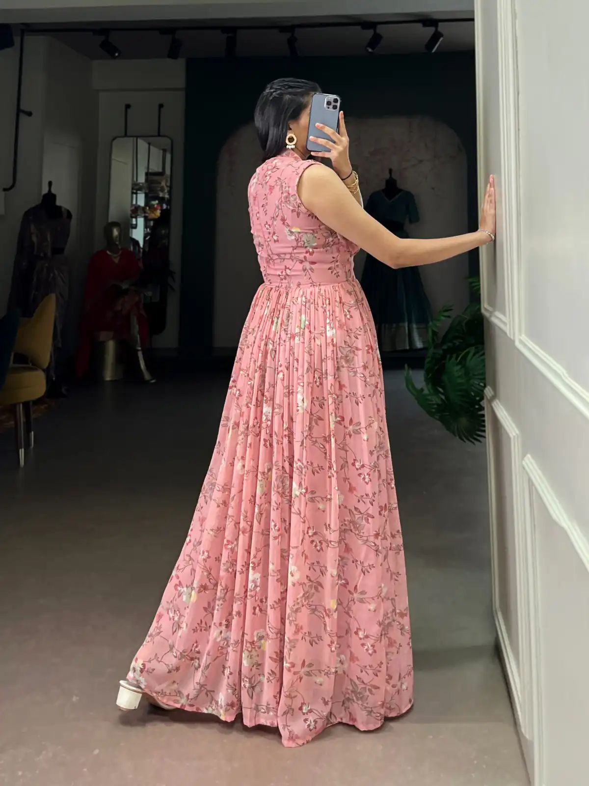 Pink Weightless Marbal Floral Print Gown | Gowns, Bollywood Gowns, Creative Gowns, Designer Gowns, Embroidered Gowns, Party Wear Gowns