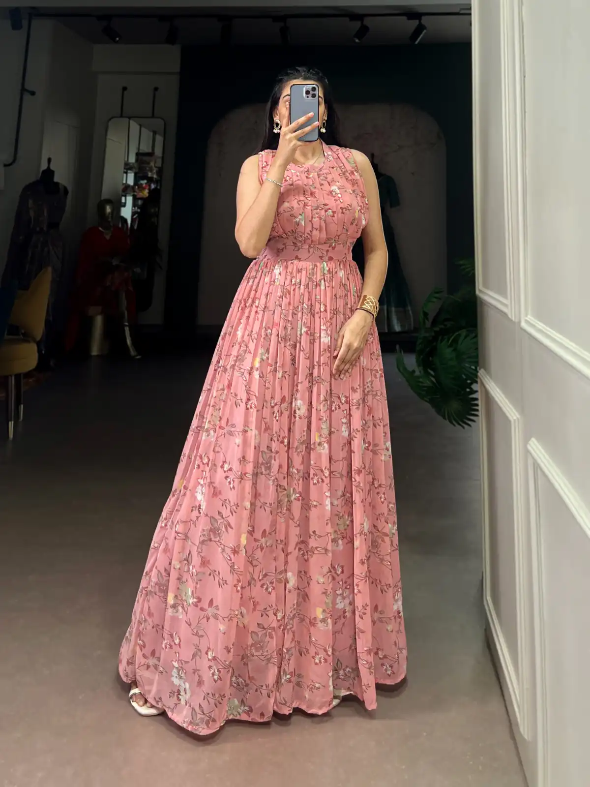 Pink Weightless Marbal Floral Print Gown | Gowns, Bollywood Gowns, Creative Gowns, Designer Gowns, Embroidered Gowns, Party Wear Gowns