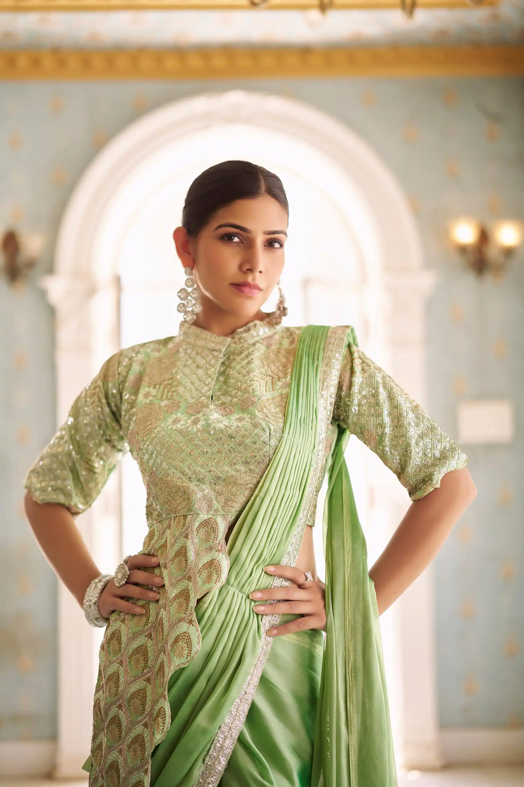 Pista Chinon Embroidery Work Lace Border Saree | Sarees, Bollywood Sarees, Creative Sarees, Designer Sarees, Embroidered Sarees, Ethnic Saree, Modern Digital sarees, Party Wear Sarees