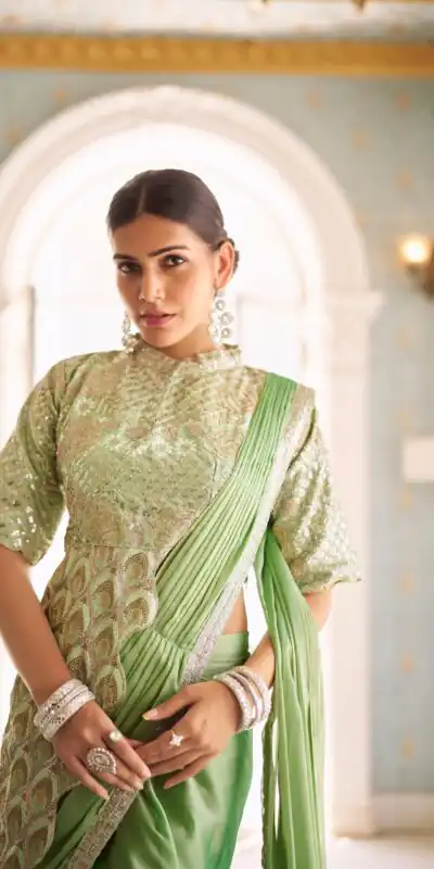 Pista Chinon Embroidery Work Lace Border Saree | Sarees, Bollywood Sarees, Creative Sarees, Designer Sarees, Embroidered Sarees, Ethnic Saree, Modern Digital sarees, Party Wear Sarees