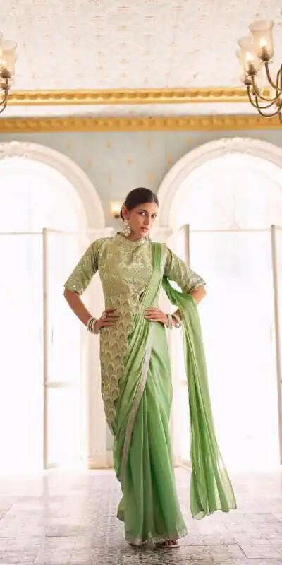Pista Chinon Embroidery Work Lace Border Saree | Sarees, Bollywood Sarees, Creative Sarees, Designer Sarees, Embroidered Sarees, Ethnic Saree, Modern Digital sarees, Party Wear Sarees