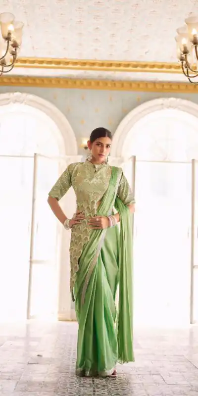 Pista Chinon Embroidery Work Lace Border Saree | Sarees, Bollywood Sarees, Creative Sarees, Designer Sarees, Embroidered Sarees, Ethnic Saree, Modern Digital sarees, Party Wear Sarees